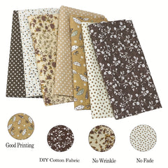 7pcs Coffee Fabric Quilting Sewing Crafts Textile Square Assortment DIY Sewing