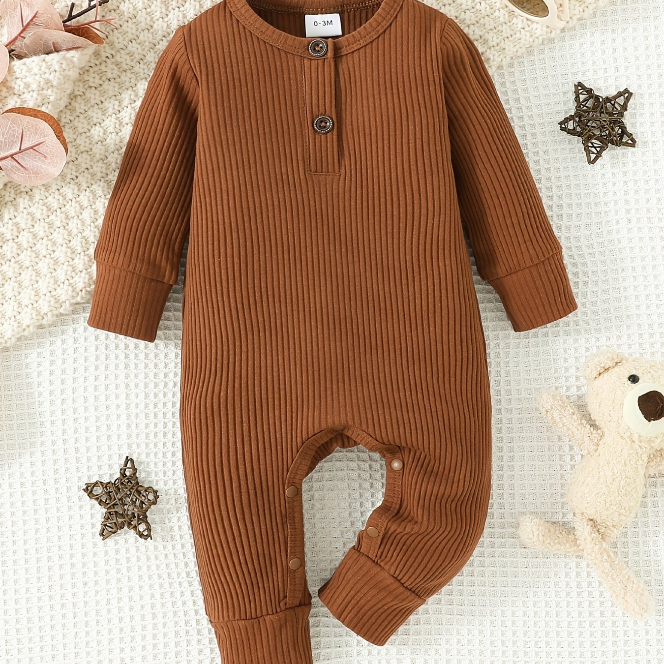 Newborn Boys Knitted Romper Casual Thermal Long Sleeve Jumpsuit Dark Brown