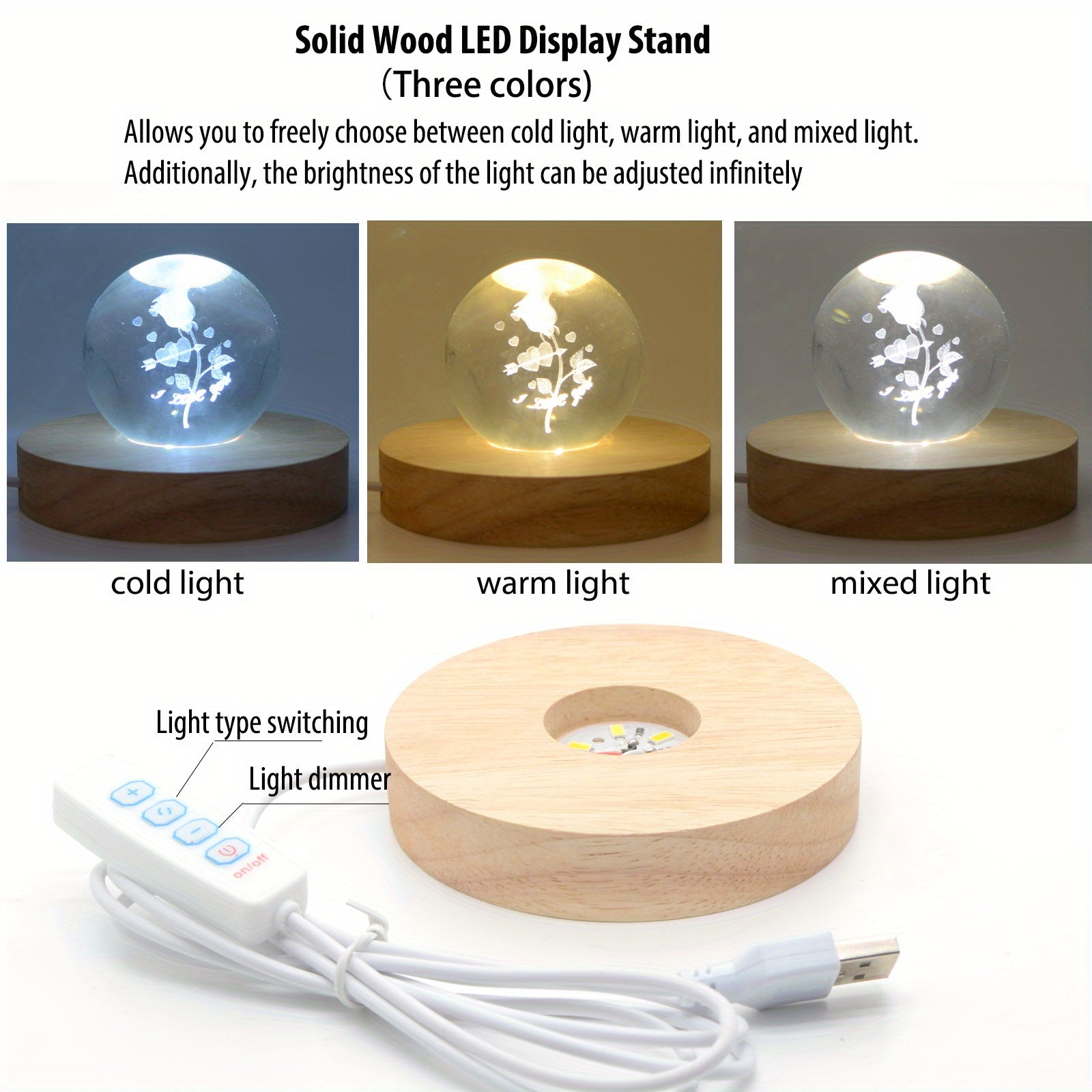 Solid Wood LED Display Base Stand For 3D Crystal Glass Art