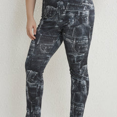  Colorblock Denim Print Stretch Leggings
