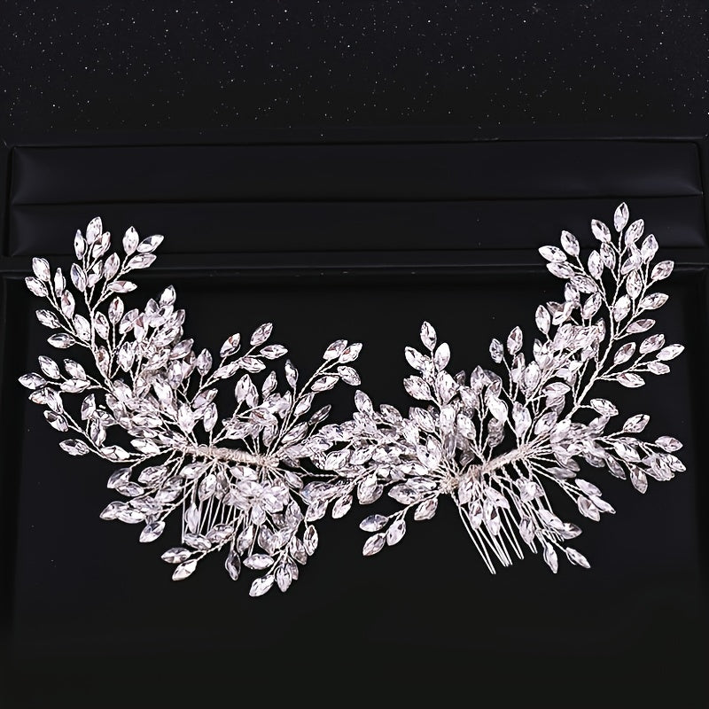 Bridal Hair Comb Silver & Golden Rhinestone Crystal Wedding