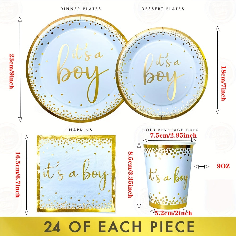 24pcs It's A Boy Baby Shower Tableware Set Gender Reveal Party Supplies