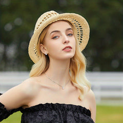Vintage Summer Straw Hat with Crochet Brim