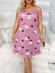  Bunny Print Ruffle Trim Sleep Dress