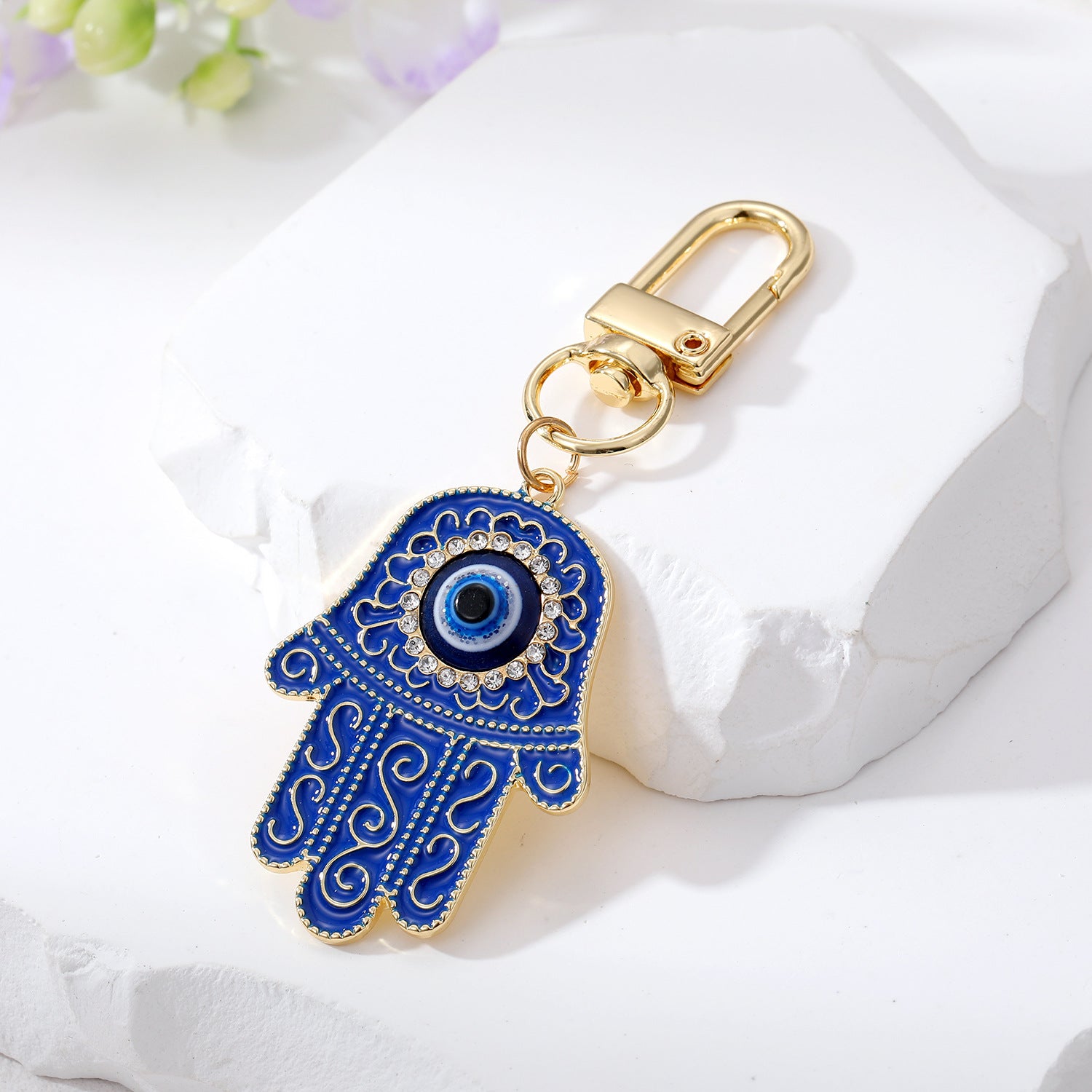 Evil Eye Keychain for Women Zircon Fatima Hand Eye Bag Car Key Accessories