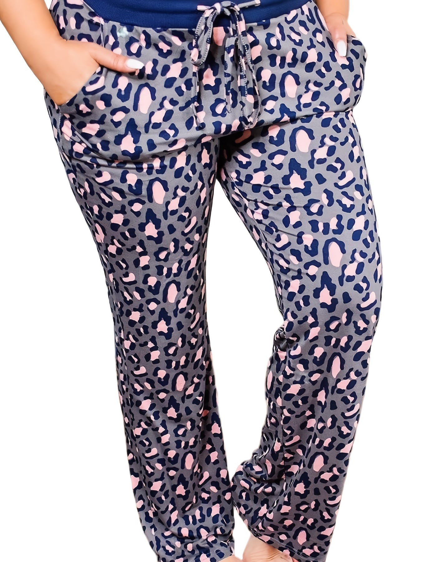  Leopard Print High Rise Drawstring Pants