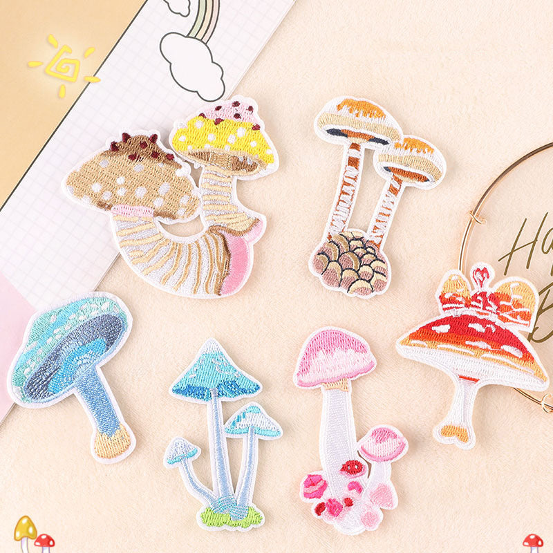 6pcs Mushroom Embroidery Patches Art Decor DIY Clothes Accessories