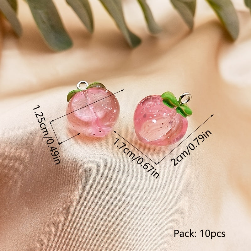 10pcs Pink Transparent Peach Pendants for DIY Earrings Necklaces Sweater Chains