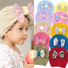 Newborn Infant Flowers Graphic Bow Decor Turban Hat Cap