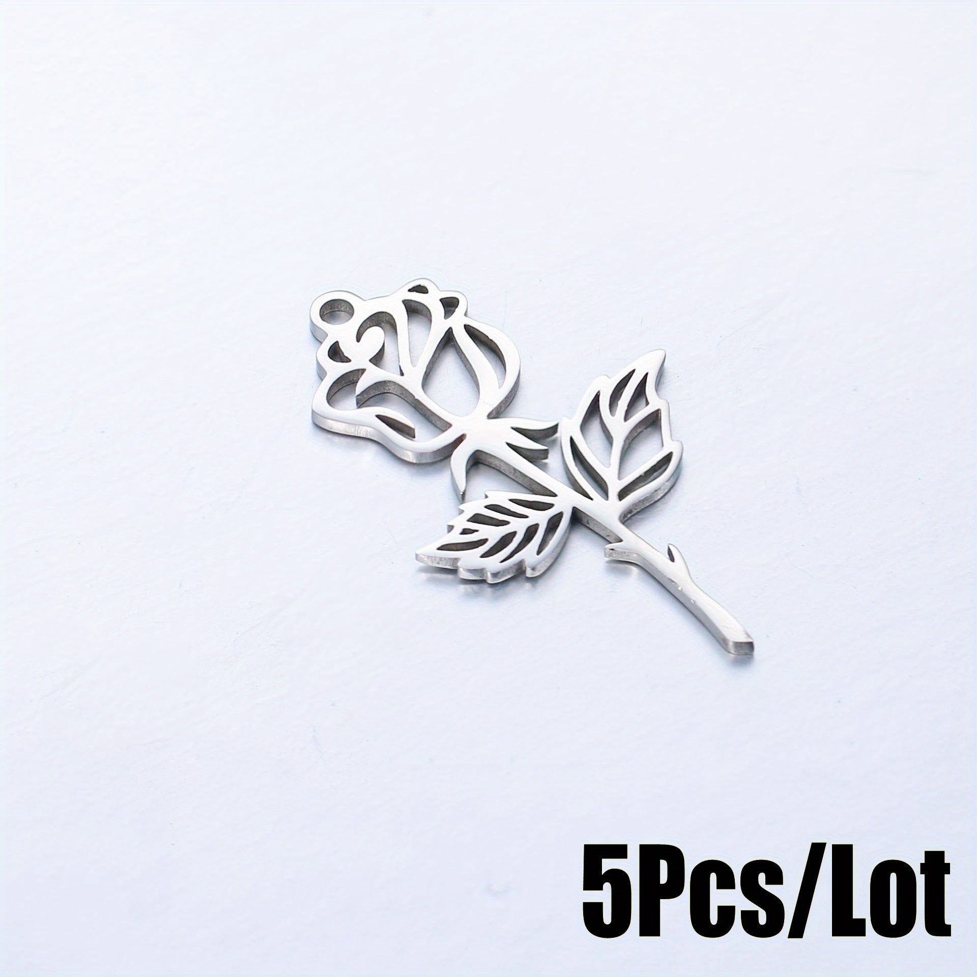5PCS Stainless Steel Hollow Rose Flower Charms Pendants