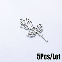 5PCS Stainless Steel Hollow Rose Flower Charms Pendants