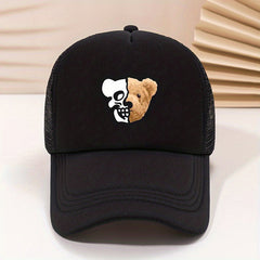 Skull Bear Trucker Hat Hip Hop Mesh Dad Cap For Women