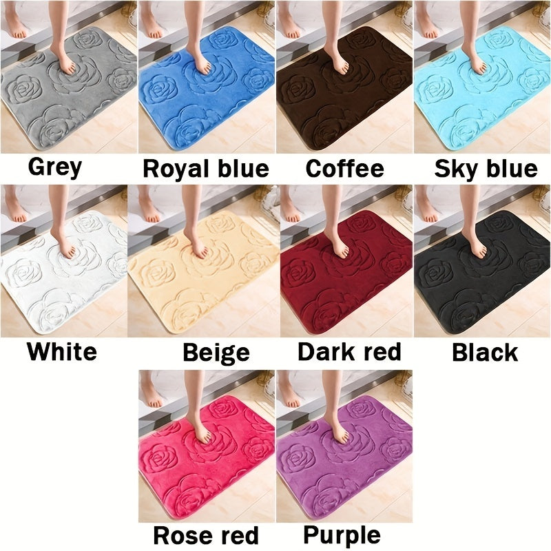 Rose Flower Patterned Bathroom Bath Mat Non-slip Carpet Memory Foam Mat 40