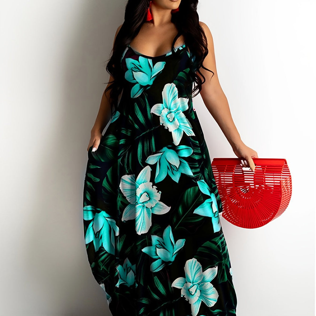  Boho Dress Floral Print V Neck Maxi Dress