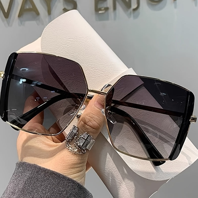 Oversized Square Sunglasses Metal Frame Gradient UV400