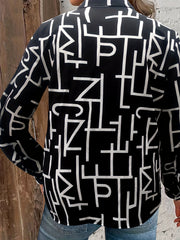  Casual Blouse Women's Plus Letter Print Long Sleeve Button Up Shirt