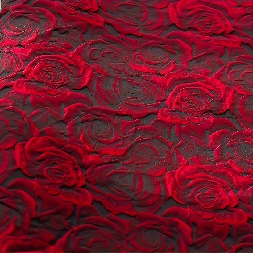 Embossed Deep Red 3D Rose Jacquard Fabric for DIY Sewing Women's Dress Suit Bags
