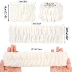 Plush Velvet Elastic Headband Wristband Set for Skincare Spa