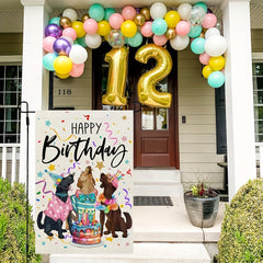 Happy Birthday Garden Flag Double Sided Burlap Outside Dogs Cake Party Gift