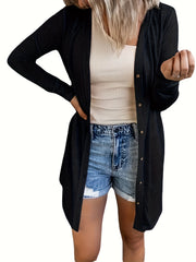  Solid Button Up Long Sleeve Cardigan
