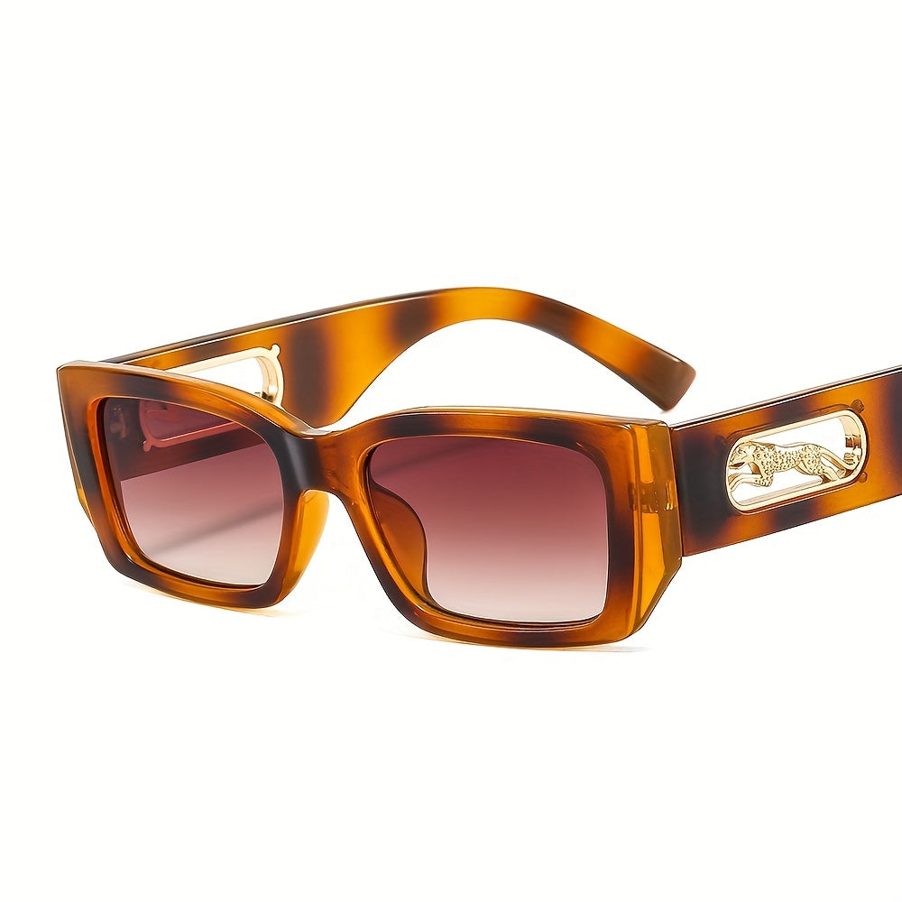 Square Frame Sunglasses Leopard Hollow Temple Eyewear UV400
