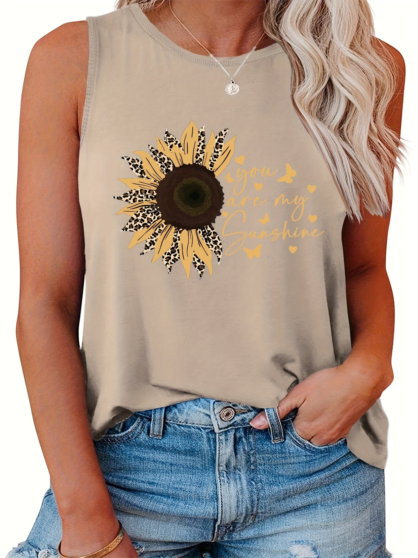  Sunflower Print Tank Top