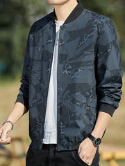 Geometric Print Varsity Jacket Men's Casual Baseball Coat