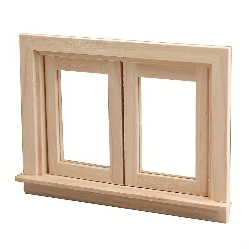 1/12 Wooden Dollhouse Window Frame Sliding Light Beige Model