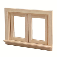 1/12 Wooden Dollhouse Window Frame Sliding Light Beige Model