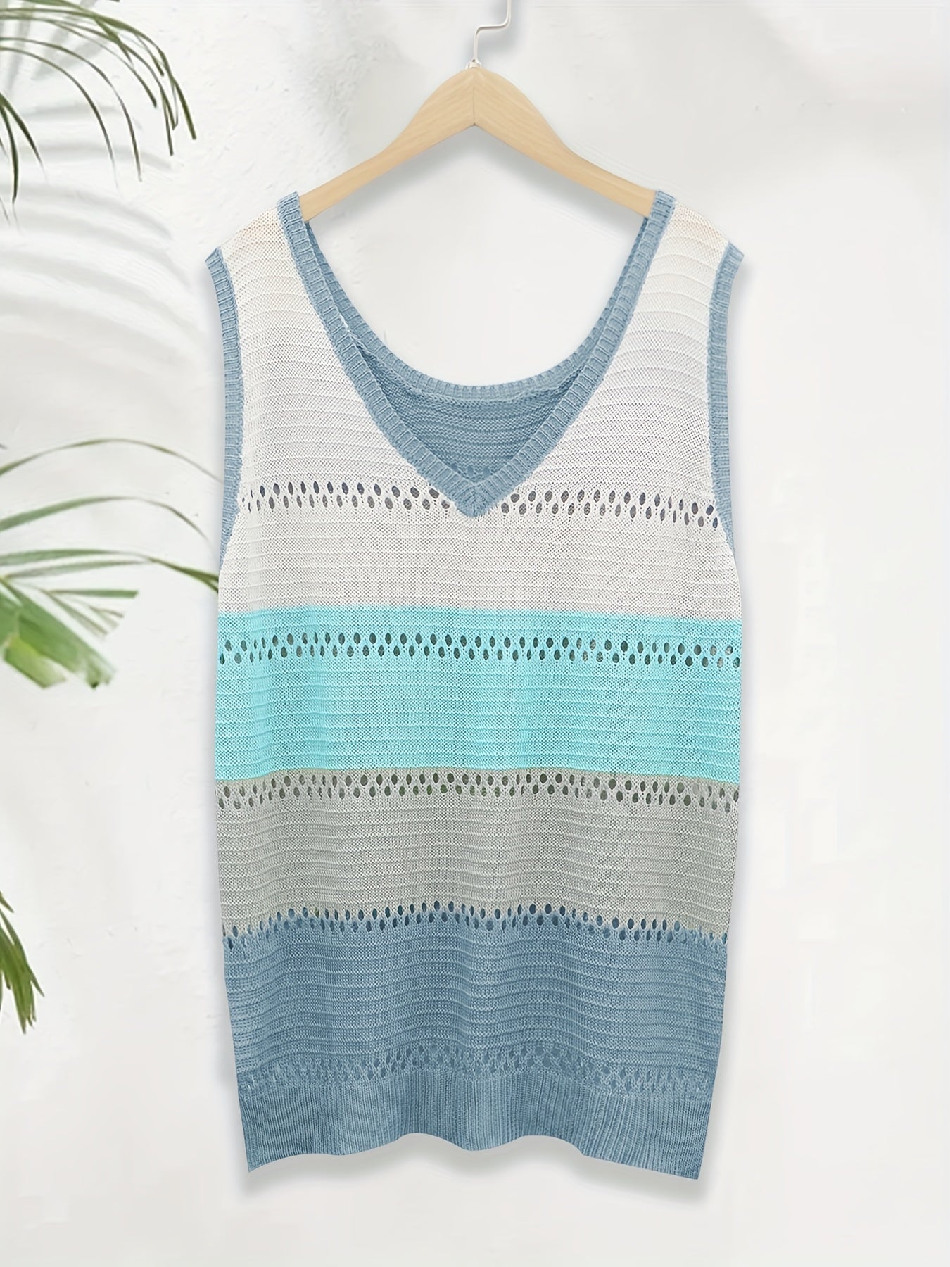  Colorblock Pointelle V Neck Sweater Vest