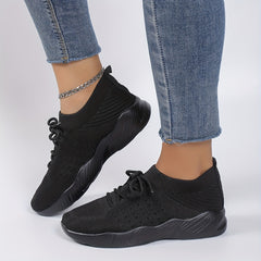 Women's Running Sports Shoes Lightweight Knitted Lace Up Sneakers