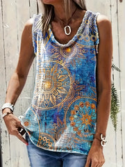 Graphic Print Crew Neck Tank Top for Spring & Summer