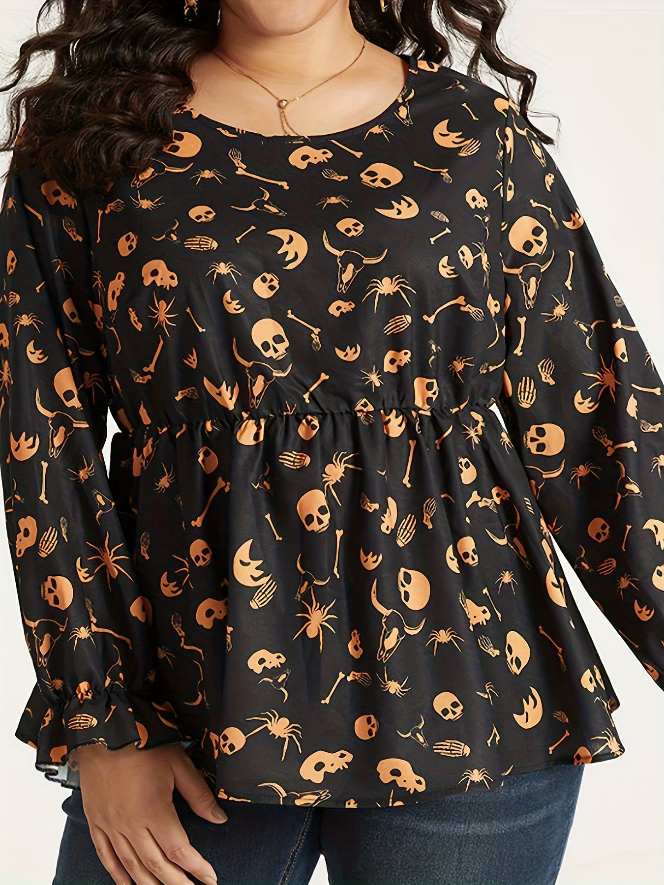  Halloween Skull Print Peplum Top