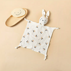 Baby Cotton Gauze Bib Rabbit Ear Doll 6-12 Months Sleeping Blanket