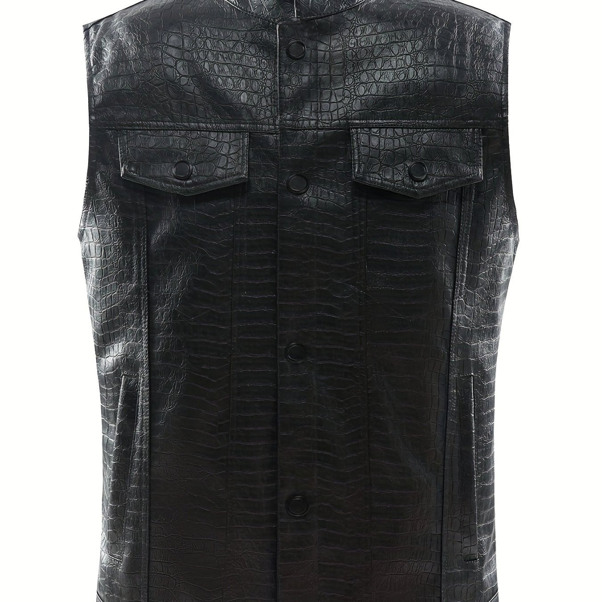 Men's Casual PU Leather Vest Button Up Lapel Sleeveless Punk Style