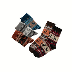 Cartoon Elk Print Christmas Socks Women's Stockings