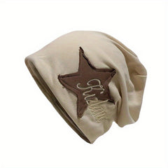 Vintage Star Patch Y2K Beanie Letter Embroidery Solid Skull Cap