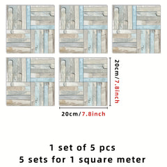 5pcs Light Brown Wood Grain Wall Sticker 20x20 Peel & Paste Matte Self-adhesive