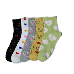 5 Pairs Heart Print Socks Soft & Comfy Short Socks Women's Stockings