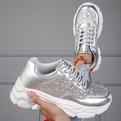 Glitter Chunky Sneakers Lace Up Running Shoes Low Top Dad Shoes