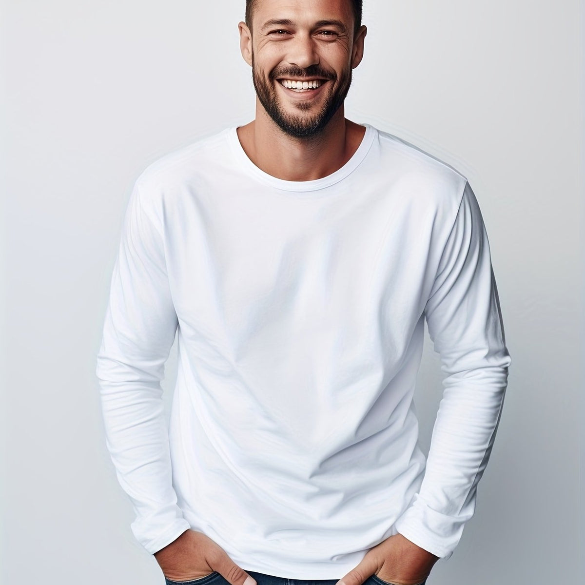 Men's Solid Cotton Long Sleeve Tee for Outdoor