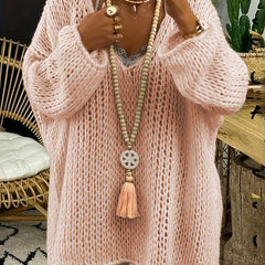  Solid Long Sleeve V Neck Oversized Jumper
