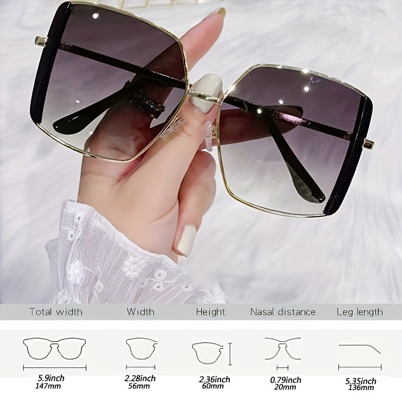Oversized Square Sunglasses Gradient Metal Sun Glasses UV400