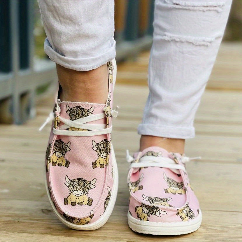 Women's Cartoon Animal Print Canvas Shoes Low Top Lace Up Round Toe Casual Shoes