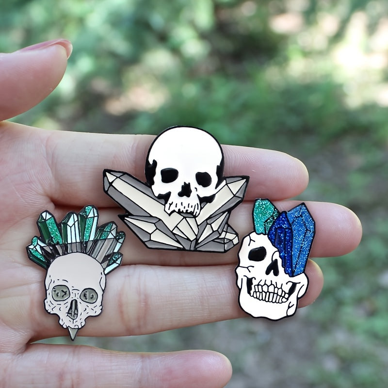 Crystal Column Skull Brooch