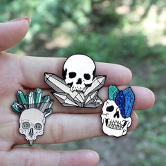 Crystal Column Skull Brooch