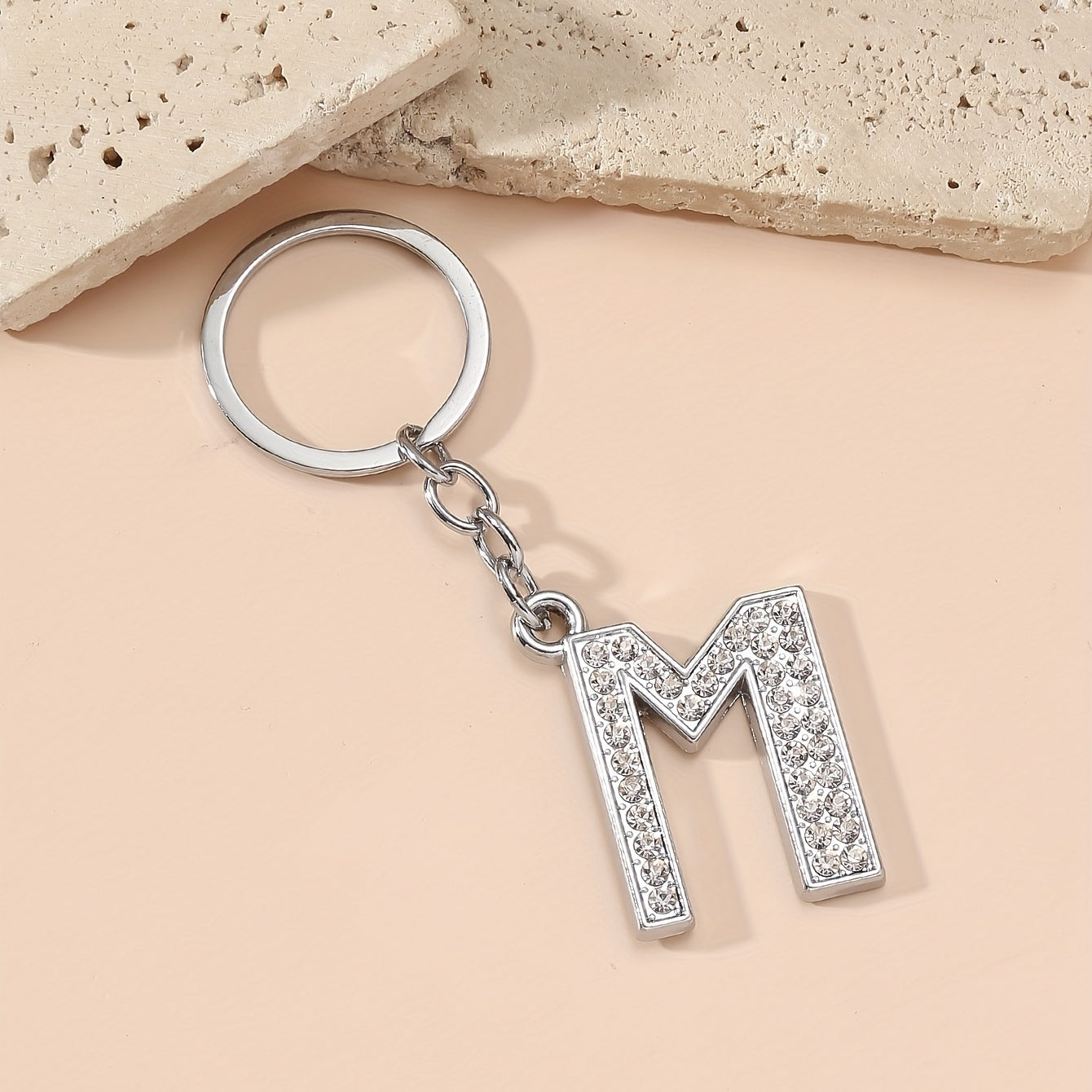 Letter M Rhinestone Keychain Pendant Bag Purse Key Ring Jewelry Accessory