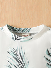 2pcs Boys Leaf Print T shirt & Shorts Summer Clothes Sets