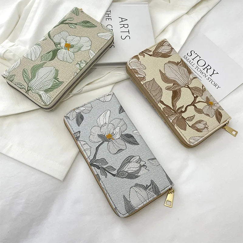 Women's PU Embroidered Floral Long Wallet