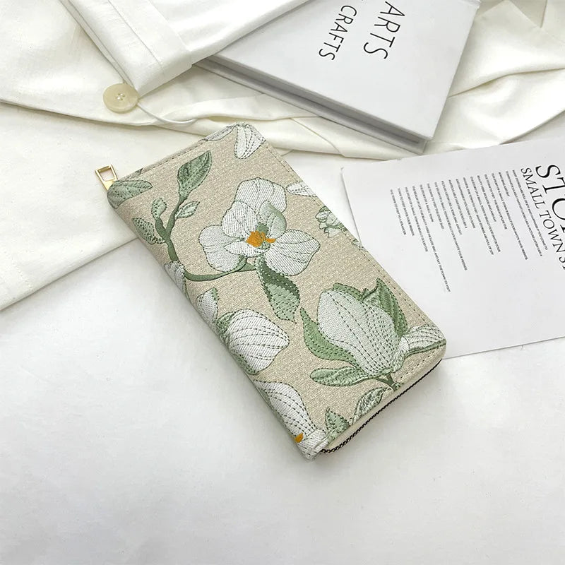 Women's PU Embroidered Floral Long Wallet
